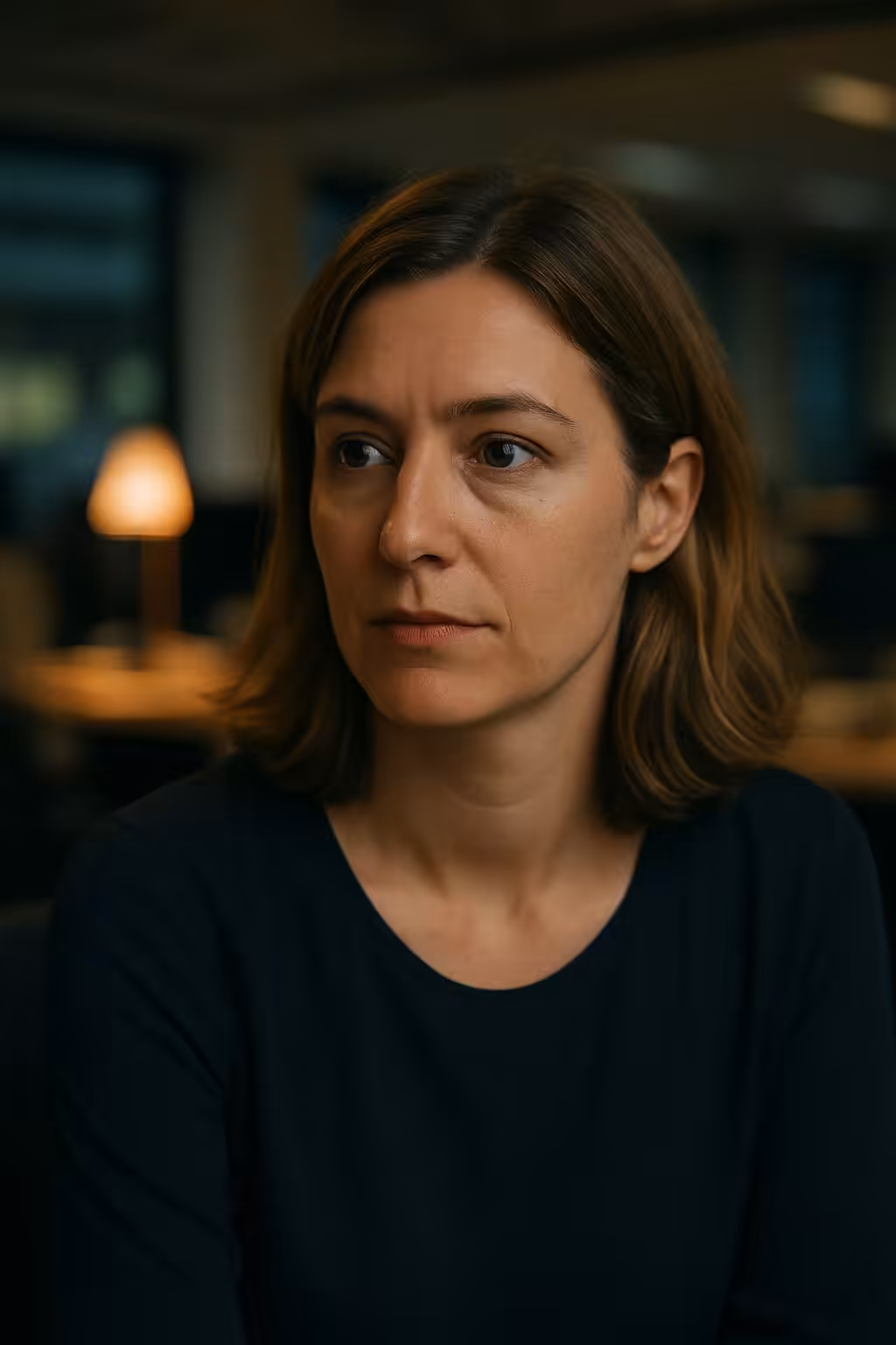 Portrait de femme brune au regard sérieux